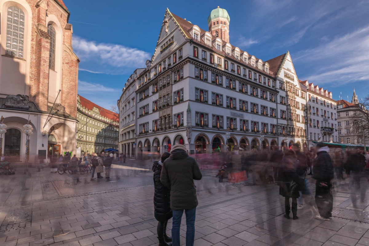 Kaufingerstrasse, shopping street and pedestrian zone in Munich downtown near the Marienplatz